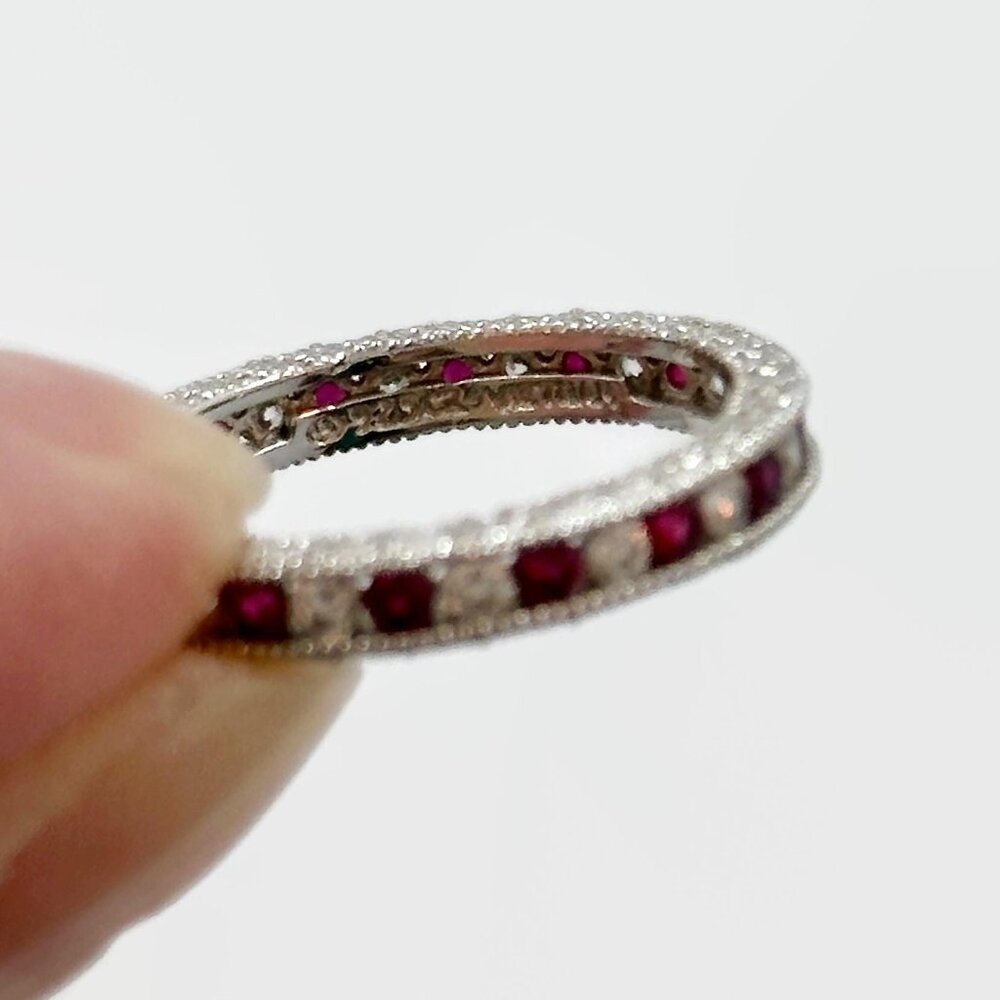 Art Deco Ruby Ring: Sterling Silver CZ Band, Size 7 3/4 - Picture 4 of 4